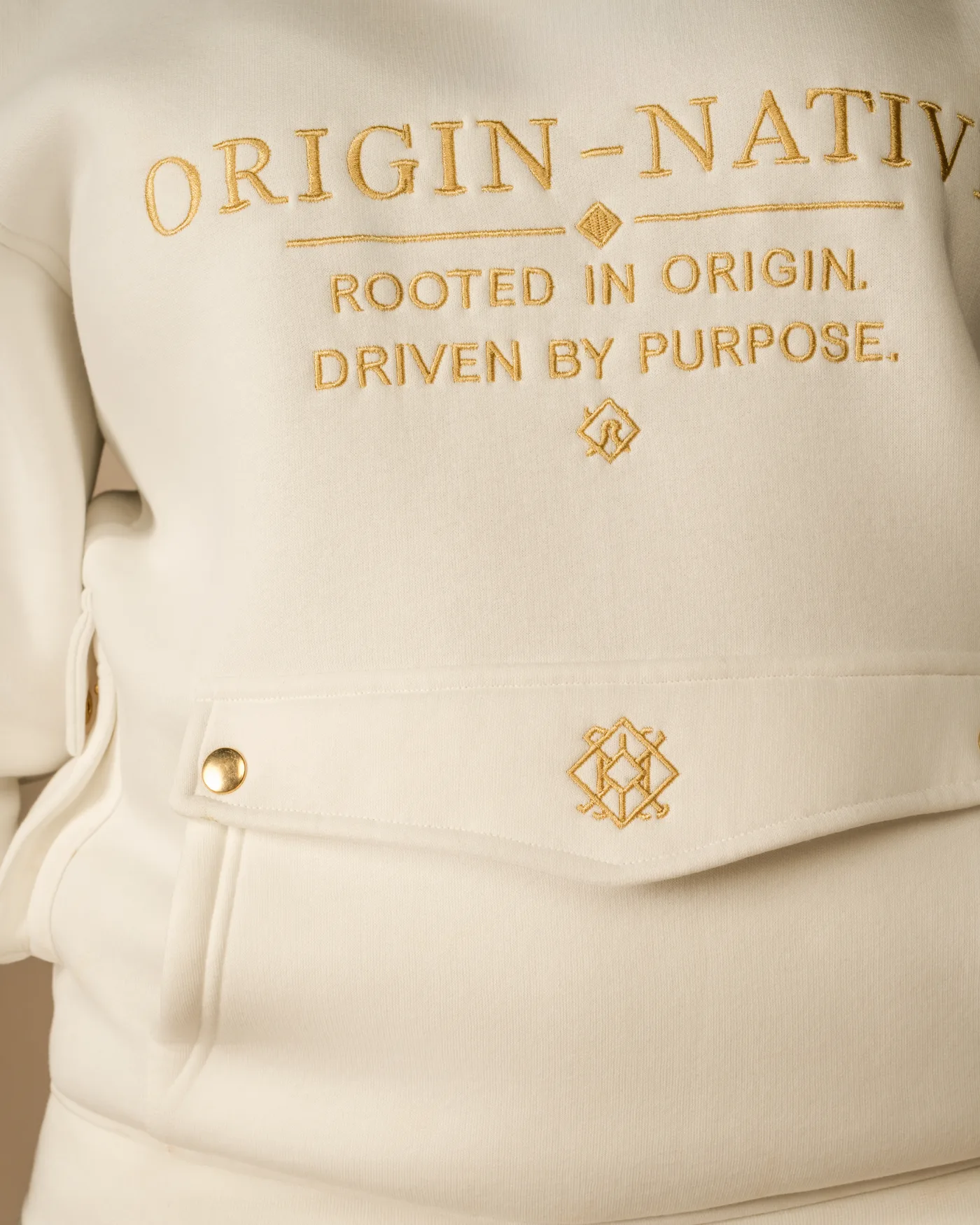 The Origin Hoodie, Cream, Pocket and monogram